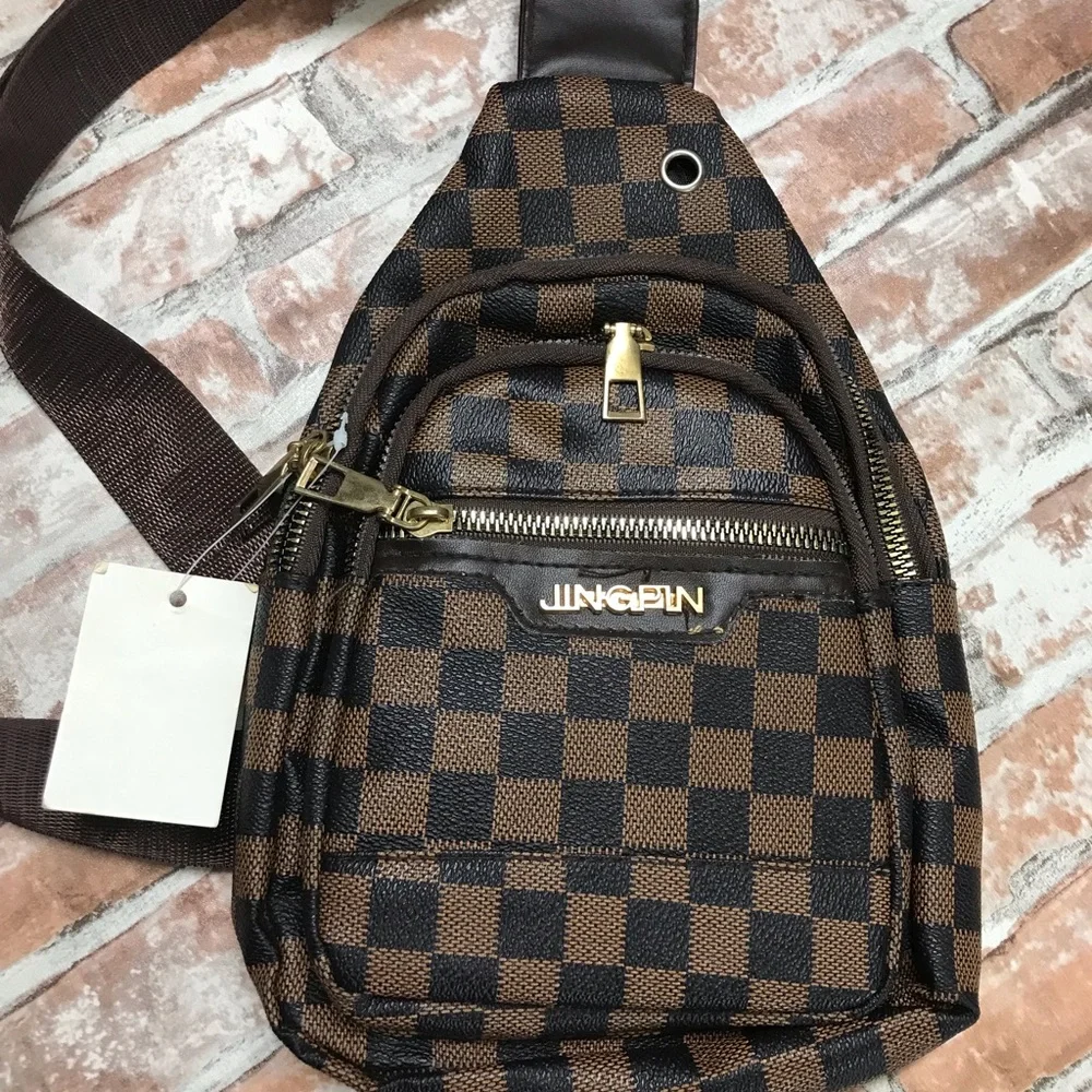 Brown Checkered UNISEX SLING Bag BROWN COLOR